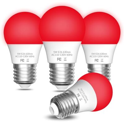 Bonlux Bombilla LED Roja 630nm, Regulable 5W E27 Luz Roja para Dormir, Bombilla Sin Luz Azul Nocturna Melatonina para Cuarto de niños, Nocturna, AC 220-240V(Paquete de 4) Bonlux Bombilla LED Roja 630nm, Regulable 5W E27 Luz Roja para Dormir, Bombilla Sin Luz Azul Nocturna Melatonina para Cuarto de niños, Nocturna, AC 220-240V(Paquete de 4)