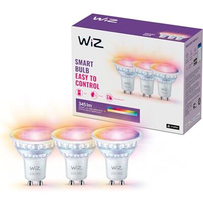 WiZ Bombilla LED inteligente GU10 de cristal 50W, estilo clásico en cristal, con 16 millones de colores, Wi-Fi/Bluetooth, control por voz/aplicación, funciona con Google Home, Alexa y HomeKit. WiZ Bombilla LED inteligente GU10 de cristal 50W, estilo clásico en cristal, con 16 millones de colores, Wi-Fi/Bluetooth, control por voz/aplicación, funciona con Google Home, Alexa y HomeKit.