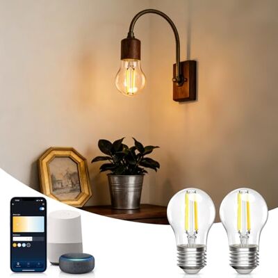 Aigostar Bombilla Inteligente Alexa, Bombilla Led E27 Vintage, G45 Transparente Tipo Globo, 4.5W, 470LM, Regulable Cálida a Fría 2700K a 6500K, Compatible con Alexa y Google home, 2 Unidads Aigostar Bombilla Inteligente Alexa, Bombilla Led E27 Vintage, G45 Transparente Tipo Globo, 4.5W, 470LM, Regulable Cálida a Fría 2700K a 6500K, Compatible con Alexa y Google home, 2 Unidads