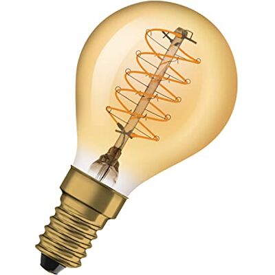 OSRAM Lámpara LED Vintage 1906 dorada, 3,4 W, 250 lm, forma redonda clásica (Classic P) con casquillo E14, luz blanca cálida, filamento en espiral, regulable, vida útil de hasta 15.000 horas OSRAM Lámpara LED Vintage 1906 dorada, 3,4 W, 250 lm, forma redonda clásica (Classic P) con casquillo E14, luz blanca cálida, filamento en espiral, regulable, vida útil de hasta 15.000 horas