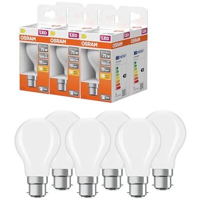 OSRAM Lámpara LED Star de filamento esmerilado, casquillo B22d, blanco cálido (2700K), forma de bombilla, juego de recambio para bombillas convencionales de 75W, paquete de 6 OSRAM Lámpara LED Star de filamento esmerilado, casquillo B22d, blanco cálido (2700K), forma de bombilla, juego de recambio para bombillas convencionales de 75W, paquete de 6