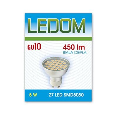 LEDOM GU10 27 SMD LED Bombilla Lámpara Foco GU10 5 W 27 (5050) ledes, 230 V, luz blanca cálida, 450 lúmenes LEDOM GU10 27 SMD LED Bombilla Lámpara Foco GU10 5 W 27 (5050) ledes, 230 V, luz blanca cálida, 450 lúmenes