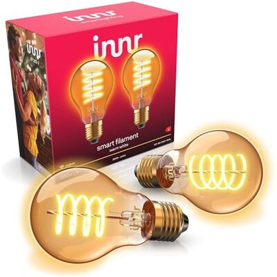 innr Bombilla Inteligente Filamento E27, para Hue* y hubs Zigbee, 2-pack Luz LED blanco cálido, 2200K, 550 lúmenes, Regulable innr Bombilla Inteligente Filamento E27, para Hue* y hubs Zigbee, 2-pack Luz LED blanco cálido, 2200K, 550 lúmenes, Regulable