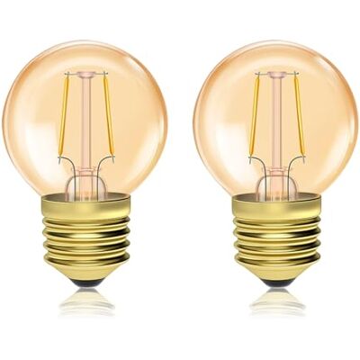 Luxvista 1.5W bombilla e27 vintage, luz cálida 2200K ámbar, 20W equivalente bombilla decorativa G40, 2 unidades Luxvista 1.5W bombilla e27 vintage, luz cálida 2200K ámbar, 20W equivalente bombilla decorativa G40, 2 unidades