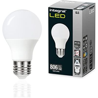 Integral Bombilla Mate LED 4 PACK E27 GLS A60 Blanco Frío 4000 K, 806 LM, 8,8 W (equivalente a 60 W) no regulable Eficiencia energética e ideal para accesorios de pared y lámparas en oficinas Integral Bombilla Mate LED 4 PACK E27 GLS A60 Blanco Frío 4000 K, 806 LM, 8,8 W (equivalente a 60 W) no regulable Eficiencia energética e ideal para accesorios de pared y lámparas en oficinas