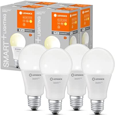 LEDVANCE Lámpara LED inteligente con tecnología WiFi, enchufe E27, regulable, blanco cálido (2700 K), reemplaza las lámparas incandescentes por 60W, SMART+ WiFi Classic Dimmable, paquete de 4 LEDVANCE Lámpara LED inteligente con tecnología WiFi, enchufe E27, regulable, blanco cálido (2700 K), reemplaza las lámparas incandescentes por 60W, SMART+ WiFi Classic Dimmable, paquete de 4