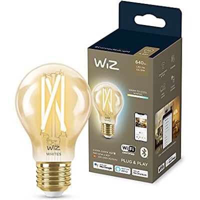WiZ Bombilla inteligente Filamento LED Wi-Fi, 6,7w (Eq. 50w) E27 A60, Luz Blanca Cálida a Fría Regulable, con tecnología SpaceSense y compatible con Alexa y Google Home WiZ Bombilla inteligente Filamento LED Wi-Fi, 6,7w (Eq. 50w) E27 A60, Luz Blanca Cálida a Fría Regulable, con tecnología SpaceSense y compatible con Alexa y Google Home