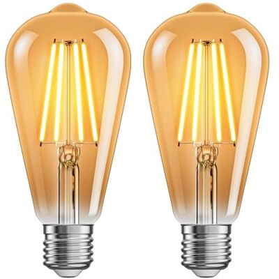 ledscom.de 2x bombilla LED E27, ST64, blanco extra cálido (2500 K), 7,2 W, 814lm, regulador de 3 niveles, color dorado ledscom.de 2x bombilla LED E27, ST64, blanco extra cálido (2500 K), 7,2 W, 814lm, regulador de 3 niveles, color dorado