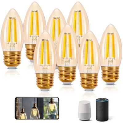 Aigostar Bombilla Inteligente E27 4.5W 470LM C35 WiFi Alexa 8 paquetes Regulacion CCT 2700K-6500K / Regulable / Bajo Consumo Equivale 40W / Google Home/ Iluminacion Retro Decorativa/ Ambar Aigostar Bombilla Inteligente E27 4.5W 470LM C35 WiFi Alexa 8 paquetes Regulacion CCT 2700K-6500K / Regulable / Bajo Consumo Equivale 40W / Google Home/ Iluminacion Retro Decorativa/ Ambar