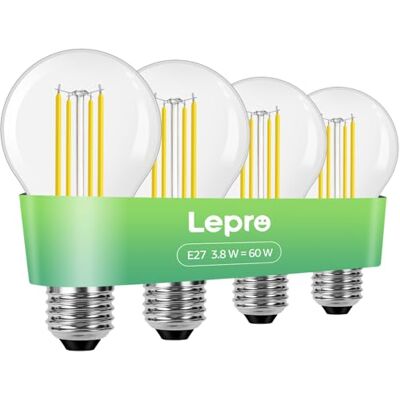 Lepro Bombilla LED E27 Luz Blanco Cálido 2700 K, 3.8 W, 806LM, 4 PCS Reemplaza Bombilla LED Convencional de 60 W, Ahorro de energía de haz de 300°, Casquillo E27 Lepro Bombilla LED E27 Luz Blanco Cálido 2700 K, 3.8 W, 806LM, 4 PCS Reemplaza Bombilla LED Convencional de 60 W, Ahorro de energía de haz de 300°, Casquillo E27
