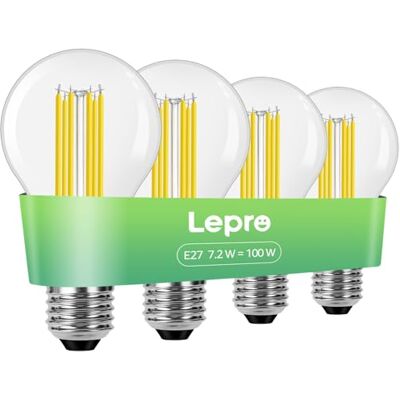 Lepro Bombilla LED E27 Luz Blanco Cálido 2700 K, 4Pcs Lámpara LED de 7.2 W, 1521 LM, Reemplaza Bombilla LED Convencional de 100 W, Ahorro de energía de haz de 300°, Casquillo E27 Lepro Bombilla LED E27 Luz Blanco Cálido 2700 K, 4Pcs Lámpara LED de 7.2 W, 1521 LM, Reemplaza Bombilla LED Convencional de 100 W, Ahorro de energía de haz de 300°, Casquillo E27