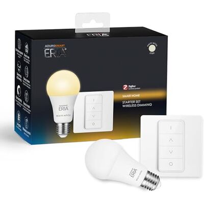 ERIA AduroSmart Juego de iniciación LED de luz blanca cálida, regulable, una bombilla LED E27 y un mando Fen, luz blanca cálida ERIA AduroSmart Juego de iniciación LED de luz blanca cálida, regulable, una bombilla LED E27 y un mando Fen, luz blanca cálida