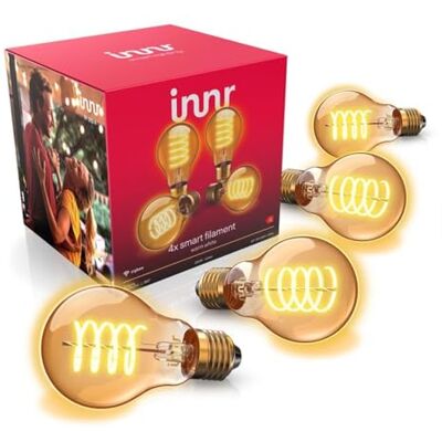 innr Bombilla Inteligente Filamento E27, para Hue* y hubs Zigbee, 4-pack Luz LED blanco cálido, 2200K, 550 lúmenes, Regulable innr Bombilla Inteligente Filamento E27, para Hue* y hubs Zigbee, 4-pack Luz LED blanco cálido, 2200K, 550 lúmenes, Regulable