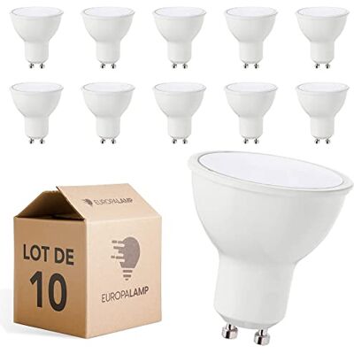 Europalamp 10 bombillas LED, GU10 5W EQ 40W, blanco natural 4500K alta luminosidad Europalamp 10 bombillas LED, GU10 5W EQ 40W, blanco natural 4500K alta luminosidad