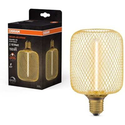 OSRAM DECOR quadratische LED Lámpara mit 3.5W und Strohfilament, gemütliches Warmweiß 818, 150lm/1800K, klares goldfarbenes bleifreies Glas, mit E27 Schraubgewinde, dimmbar, 100 mm Durchmesser. OSRAM DECOR quadratische LED Lámpara mit 3.5W und Strohfilament, gemütliches Warmweiß 818, 150lm/1800K, klares goldfarbenes bleifreies Glas, mit E27 Schraubgewinde, dimmbar, 100 mm Durchmesser.