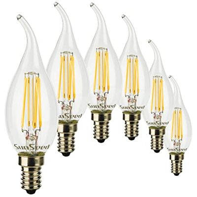 SUNSEED 6x Bombilla Vela Llama Filamento LED E14 6W = 60W Blanco Neutro 4000K SUNSEED 6x Bombilla Vela Llama Filamento LED E14 6W = 60W Blanco Neutro 4000K