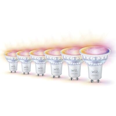 WiZ Conjunto Pack GU10-6 Bombillas LED para focos 50W 400lm Luz blanca y de color Iluminación LED inteligente Tunable White and Color WiZ Conjunto Pack GU10-6 Bombillas LED para focos 50W 400lm Luz blanca y de color Iluminación LED inteligente Tunable White and Color