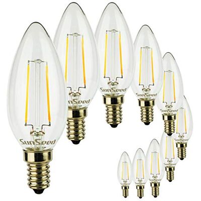 SUNSEED 10x Bombilla Vela Filamento LED E14 2W = 25W Blanco Neutro 4000K SUNSEED 10x Bombilla Vela Filamento LED E14 2W = 25W Blanco Neutro 4000K
