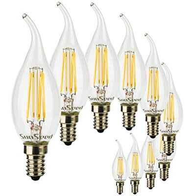 SUNSEED 10x Bombilla Vela Llama Filamento LED E14 6W = 60W Blanco Neutro 4000K SUNSEED 10x Bombilla Vela Llama Filamento LED E14 6W = 60W Blanco Neutro 4000K