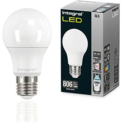 Integral Bombilla Mate LED 4 PACK E27 GLS A60 Natural 5000 K, 806 LM, 7.0W (equivalente a 60 W) no regulable Eficiencia energética e ideal para accesorios de pared y lámparas en oficinas, salones Integral Bombilla Mate LED 4 PACK E27 GLS A60 Natural 5000 K, 806 LM, 7.0W (equivalente a 60 W) no regulable Eficiencia energética e ideal para accesorios de pared y lámparas en oficinas, salones