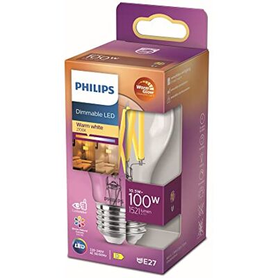 Philips LED Bombilla LED Clásica, A60 E27, Luz Blanca Cálida Regulable, 100W Philips LED Bombilla LED Clásica, A60 E27, Luz Blanca Cálida Regulable, 100W