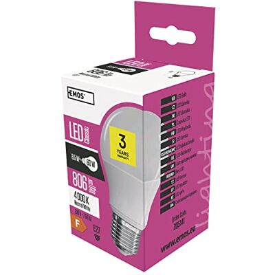 EMOS a +, bombilla led Classic A60, Blanco Neutro, cristal, 9 W, E27, transparente, 6,2 x 11, 5 cm EMOS a +, bombilla led Classic A60, Blanco Neutro, cristal, 9 W, E27, transparente, 6,2 x 11, 5 cm