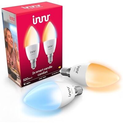 innr Bombilla Inteligente Vela E14, para Hue* y hubs Zigbee, 2-pack Luz LED Blanco cálido a blanco frío, 2000K-6500K, 520 Lúmenes, Regulable innr Bombilla Inteligente Vela E14, para Hue* y hubs Zigbee, 2-pack Luz LED Blanco cálido a blanco frío, 2000K-6500K, 520 Lúmenes, Regulable