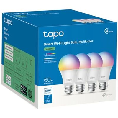Tapo L530E (4 paquetes) – Bombilla LED inteligente Wi-Fi, multicolor, regulable, casquillo E27, 8.7W, 806 lúmenes, compatible con Alexa y Google Home Tapo L530E (4 paquetes) – Bombilla LED inteligente Wi-Fi, multicolor, regulable, casquillo E27, 8.7W, 806 lúmenes, compatible con Alexa y Google Home