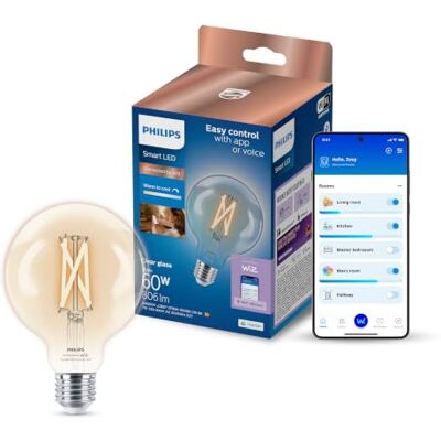 Philips Smart Lighting, Bombilla de Filamento LED ST64 E27 Inteligente, E27, 806 lm, Blanco Ajustable 2700 K-6500 K, Regulable Baja, Connected by WiZ, Alexa, Google Home, Apple Home Philips Smart Lighting, Bombilla de Filamento LED ST64 E27 Inteligente, E27, 806 lm, Blanco Ajustable 2700 K-6500 K, Regulable Baja, Connected by WiZ, Alexa, Google Home, Apple Home