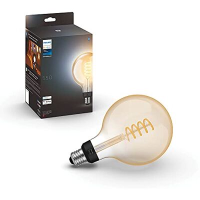 Philips Bombilla Led Inteligente Filamento, Luz Blanca de cálida a fría, casquillo E27 G125, 7W 550 Lúmens, Compatible con Alexa y Google Home Philips Bombilla Led Inteligente Filamento, Luz Blanca de cálida a fría, casquillo E27 G125, 7W 550 Lúmens, Compatible con Alexa y Google Home