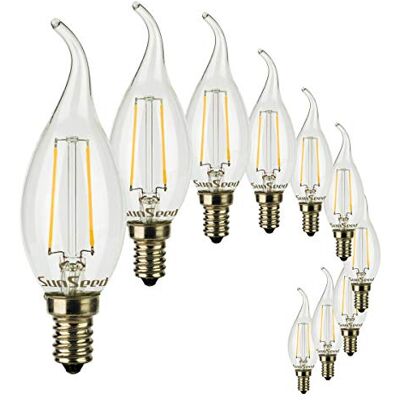 SUNSEED 10x Bombilla Vela Llama Filamento LED E14 2W = 25W Blanco Cálido 2700K SUNSEED 10x Bombilla Vela Llama Filamento LED E14 2W = 25W Blanco Cálido 2700K