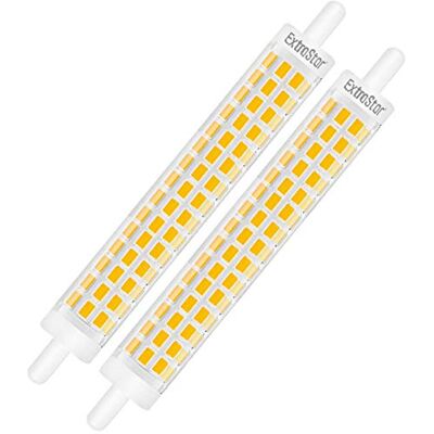 EXTRASTAR Bombilla LED de 8 W R7S de 118 mm, fina, doble efecto lineal, J118, no regulable, blanco cálido, 3000 K, equivalente a 64 W, 800 lm, paquete de 2 EXTRASTAR Bombilla LED de 8 W R7S de 118 mm, fina, doble efecto lineal, J118, no regulable, blanco cálido, 3000 K, equivalente a 64 W, 800 lm, paquete de 2