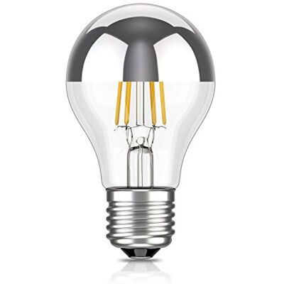 ledscom.de Bombilla LED E27 para espejo de tocador A60, 2600 K (blanco cálido), 399 lm, 4,3 W, 230 V – Bombilla con casquillo plateado – No regulable ledscom.de Bombilla LED E27 para espejo de tocador A60, 2600 K (blanco cálido), 399 lm, 4,3 W, 230 V – Bombilla con casquillo plateado – No regulable