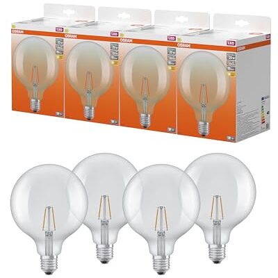 OSRAM Lámpara LED Star Globe G125 25 Filamento, 2700 K blanco cálido, 1,8 W, E27, transparente, 250 lm, 15.000 h, para lámparas colgantes, forma de bola grande, decorativa,4-Pack OSRAM Lámpara LED Star Globe G125 25 Filamento, 2700 K blanco cálido, 1,8 W, E27, transparente, 250 lm, 15.000 h, para lámparas colgantes, forma de bola grande, decorativa,4-Pack