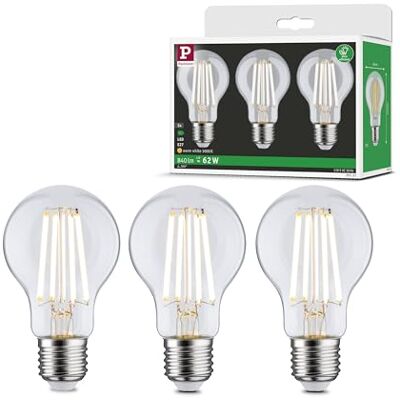 Paulmann Bombilla LED filamentos Eco-Line, 230V, E27, set de 3, 3x840lm, 3x4W, 3000K, transparente, fuente de luz Paulmann Bombilla LED filamentos Eco-Line, 230V, E27, set de 3, 3x840lm, 3x4W, 3000K, transparente, fuente de luz