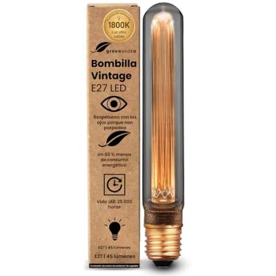 greenandco Bombilla LED E27 luz calida Vintage T30 2W 45lm, gris Bombilla decorativa 1800K, Bombilla Vintage, ángulo de haz 320°, 230V, sin parpadeos, no regulable greenandco Bombilla LED E27 luz calida Vintage T30 2W 45lm, gris Bombilla decorativa 1800K, Bombilla Vintage, ángulo de haz 320°, 230V, sin parpadeos, no regulable