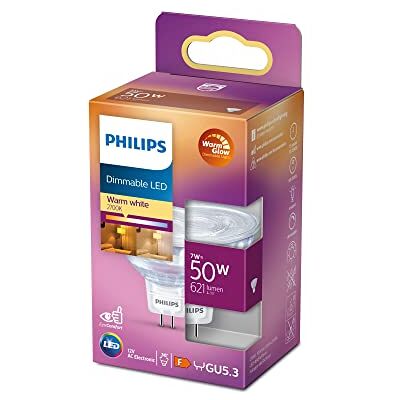 Philips Bombilla LED Classic GU5.3 7W (Eq. 50W), luz cálida regulable (2200-2700k) Philips Bombilla LED Classic GU5.3 7W (Eq. 50W), luz cálida regulable (2200-2700k)