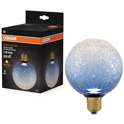 OSRAM Lámpara LED DECOR FLAT Crackle de cristal, redonda, Ø125 mm, azul, E27, 3,5 W, 300 lm, 2700 K, blanco cálido, IP20, aspecto vintage. OSRAM Lámpara LED DECOR FLAT Crackle de cristal, redonda, Ø125 mm, azul, E27, 3,5 W, 300 lm, 2700 K, blanco cálido, IP20, aspecto vintage.