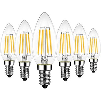 LVWIT Bombillas Vela de Filamento LED E14 (Casquillo Fino) 7W Equivalente a 75W, 1055 Lúmenes, Color Blanco Cálido 2700K. Bombilla Retro Vintage, No Regulable Pack de 6 Unidades. LVWIT Bombillas Vela de Filamento LED E14 (Casquillo Fino) 7W Equivalente a 75W, 1055 Lúmenes, Color Blanco Cálido 2700K. Bombilla Retro Vintage, No Regulable Pack de 6 Unidades.