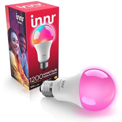 innr Bombilla Inteligente E27, White & Colour, para Hue* y hubs Zigbee Luz LED RGB, blanca y de colores, 16 millones de colores, 50 % más de brillo, 1210 lúmenes, Regulable innr Bombilla Inteligente E27, White & Colour, para Hue* y hubs Zigbee Luz LED RGB, blanca y de colores, 16 millones de colores, 50 % más de brillo, 1210 lúmenes, Regulable