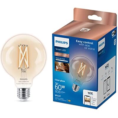 Philips Smart Lighting, Bombilla de Filamento LED ST64 E27 Inteligente, E27, 806 lm, Blanco Ajustable 2700 K-6500 K, Regulable Baja, Connected by WiZ, Alexa, Google Home, Apple Home Philips Smart Lighting, Bombilla de Filamento LED ST64 E27 Inteligente, E27, 806 lm, Blanco Ajustable 2700 K-6500 K, Regulable Baja, Connected by WiZ, Alexa, Google Home, Apple Home