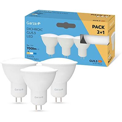 Garza Pack 2+1 Bombillas Led, Casquillo GU5.3, Luz Neutra 3000K, 7W, 700 Lúmenes, No Regulable Garza Pack 2+1 Bombillas Led, Casquillo GU5.3, Luz Neutra 3000K, 7W, 700 Lúmenes, No Regulable
