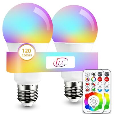 iLC Bombillas Colores RGBW LED Bombilla Cambio de Color Edison RGB 120 de colores Regulable 10 vatios E26 (Pack de 2) iLC Bombillas Colores RGBW LED Bombilla Cambio de Color Edison RGB 120 de colores Regulable 10 vatios E26 (Pack de 2)