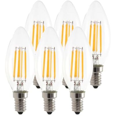 Garza Pack de 6 Bombillas Filamento Vela, Casquillo E14, Luz Cálida 2700K, 4W, 470 Lúmenes, No Regulable Garza Pack de 6 Bombillas Filamento Vela, Casquillo E14, Luz Cálida 2700K, 4W, 470 Lúmenes, No Regulable