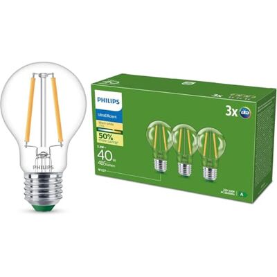Philips Bombilla LED Ultraeficiente , clase de eficiencia energética A, E27, 40 W, transparente, blanco cálido 2700 K, paquete de 6 unidades Philips Bombilla LED Ultraeficiente , clase de eficiencia energética A, E27, 40 W, transparente, blanco cálido 2700 K, paquete de 6 unidades