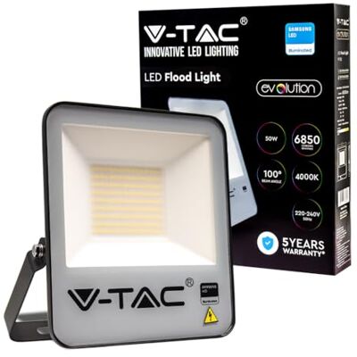 V-TAC Proyector LED SMD Chip Samsung 50 W 137 Lm/W Color Negro 4000K IP65 V-TAC Proyector LED SMD Chip Samsung 50 W 137 Lm/W Color Negro 4000K IP65