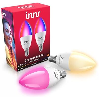 innr Bombilla Inteligente Vela E14, White & Color, para Hue* y hubs Zigbee Luz LED RGB, blanca y de colores, 16 millones de colores, 500 lúmenes, Regulable, 2-pack innr Bombilla Inteligente Vela E14, White & Color, para Hue* y hubs Zigbee Luz LED RGB, blanca y de colores, 16 millones de colores, 500 lúmenes, Regulable, 2-pack