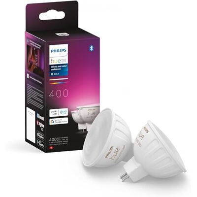 Philips Bombilla LED Inteligente, MR16, Luz Blanca y de Colores, regulable, 6.3W, Compatible con Amazon Alexa (Echo, Echo Dot) Pack de 2 Bombillas LED inteligentes Philips Bombilla LED Inteligente, MR16, Luz Blanca y de Colores, regulable, 6.3W, Compatible con Amazon Alexa (Echo, Echo Dot) Pack de 2 Bombillas LED inteligentes