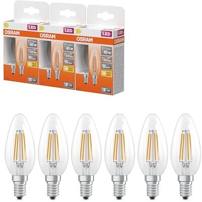 OSRAM Lámpara LED forma de vela estrella, filamento B40, 2700 K blanco cálido, 3,4 W, E14, transparente, 470 lm, 15.000 h, para lámparas de araña, luminarias decorativas,3-Pack OSRAM Lámpara LED forma de vela estrella, filamento B40, 2700 K blanco cálido, 3,4 W, E14, transparente, 470 lm, 15.000 h, para lámparas de araña, luminarias decorativas,3-Pack