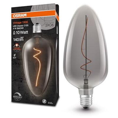 OSRAM Lámpara LED de 1906 Vintage 1906 con tinte de humo, 4W, 140 lm, diseño ligeramente en forma de huevo con 125 mm de diámetro y enchufe E27, color de luz blanca cálida, filamento de fuego negativo OSRAM Lámpara LED de 1906 Vintage 1906 con tinte de humo, 4W, 140 lm, diseño ligeramente en forma de huevo con 125 mm de diámetro y enchufe E27, color de luz blanca cálida, filamento de fuego negativo